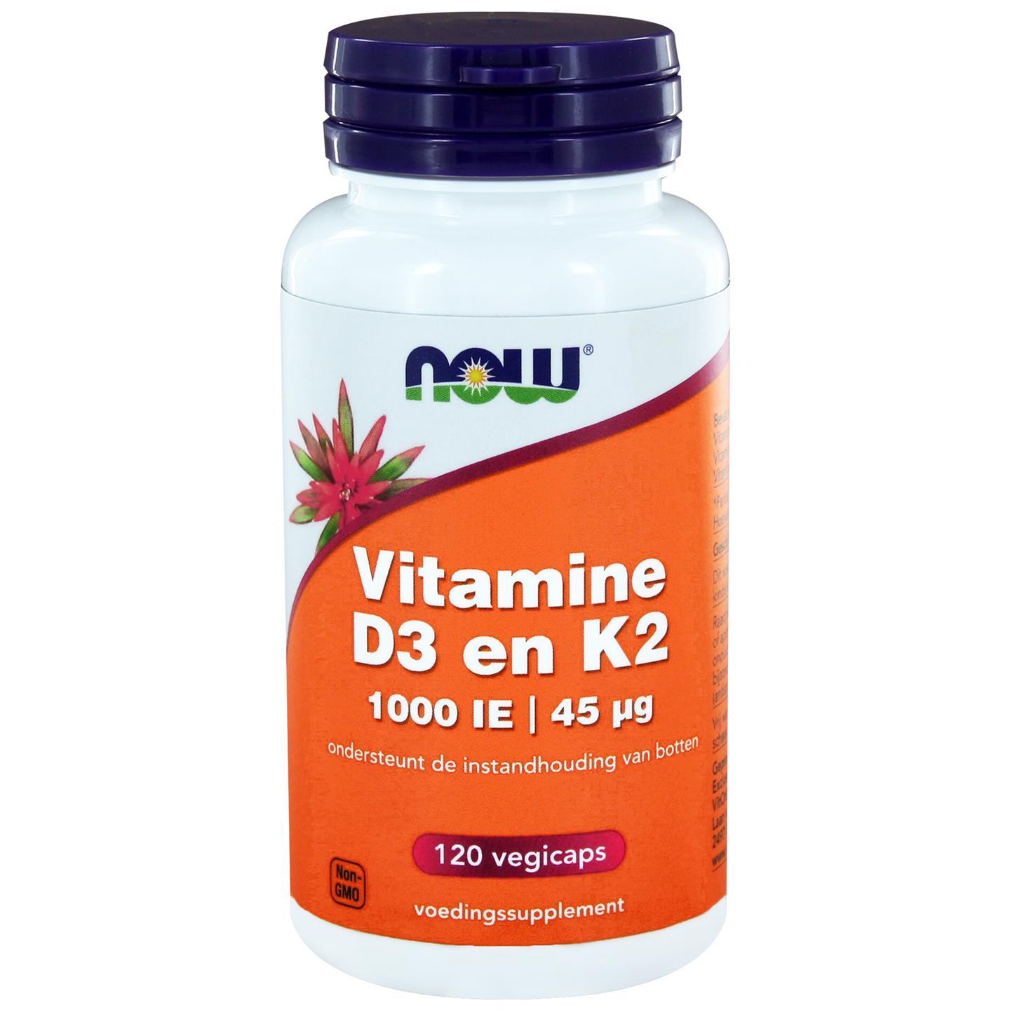 Image of Now Foods, Vitamine D3 & K2, 1 000 IU / 45 mcg, 120 Veggie Caps 