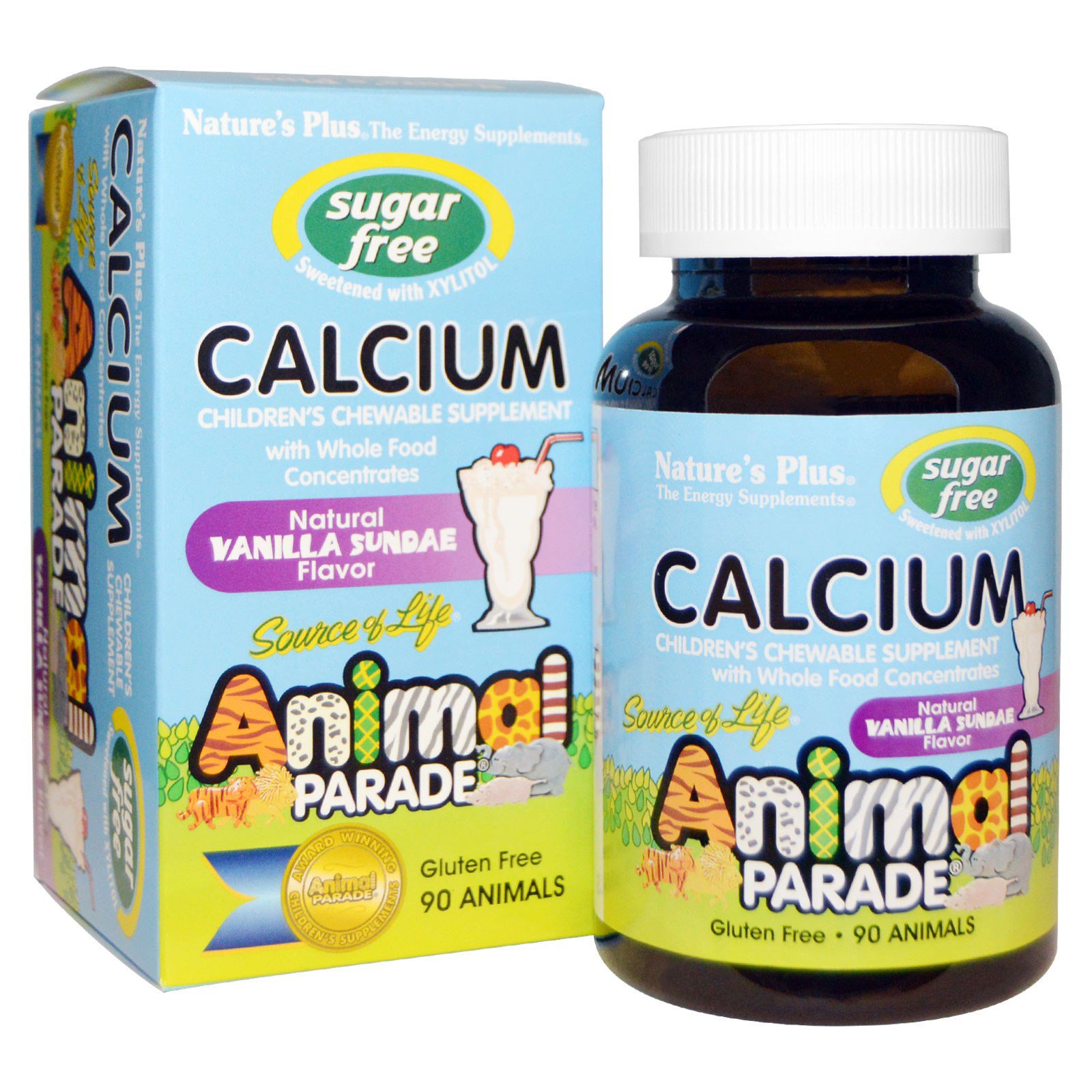 Image of Calcium, Sugar Free, Natural Vanilla Sundae Flavor (90 Animals) - Nature&apos;s Plus 