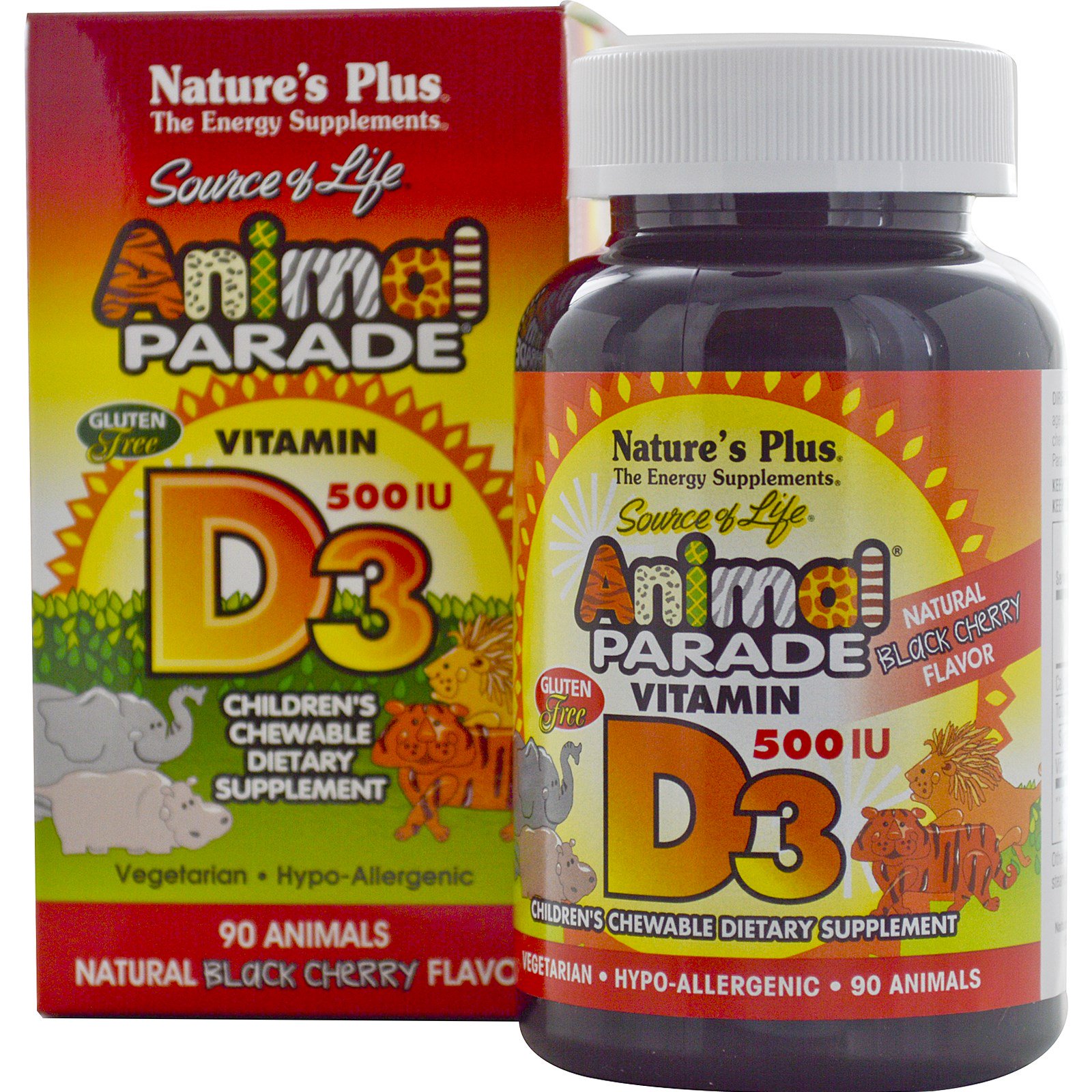 Image of Vitamin D3, Natural Black Cherry Flavor, 500 IU (90 Animals) - Nature&apos;s Plus