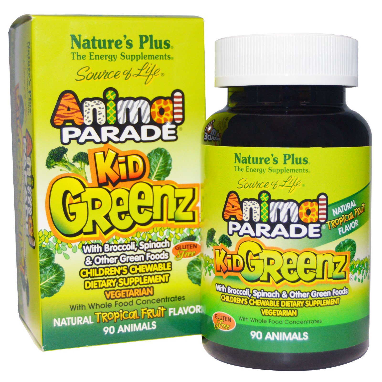 Image of Kid Greenz, Natural Tropical Fruit Flavor (90 Animals) - Nature&apos;s Plus