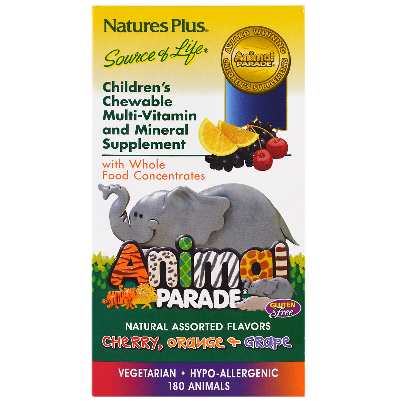 Image of Children&apos;s Chewable Multi-Vitamin & Mineral, Assorted Flavors (180 Animals) - Nature&apos;s Plus 