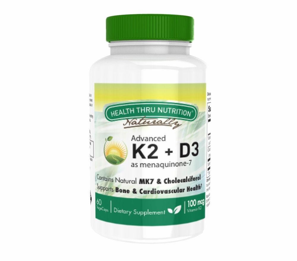 Image of K2 (100 mcg as Menaquinone 7) + D3 (1000iu) (60 Vegicaps) - Health Thru Nutrition 