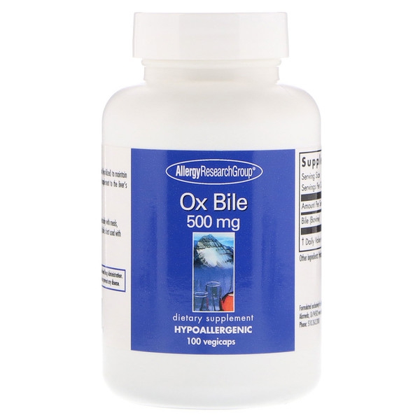 Image of Ox Bile 500 mg 100 Vegetarian Capsules - Allergy Research Group 