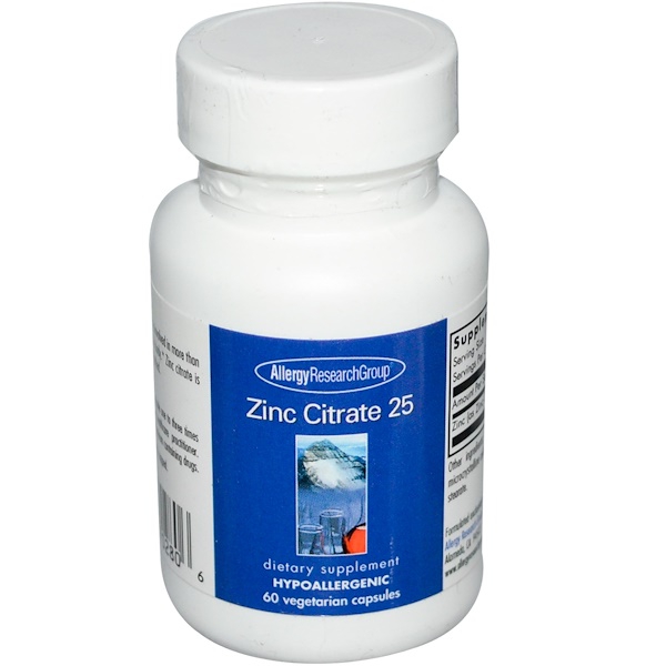 Image of Zinc Citrate 25 60 Veggie Caps - Allergy Research Group 