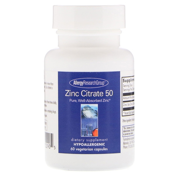 Image of Zinc Citrate 50 60 Veggie Caps - Allergy Research Group 