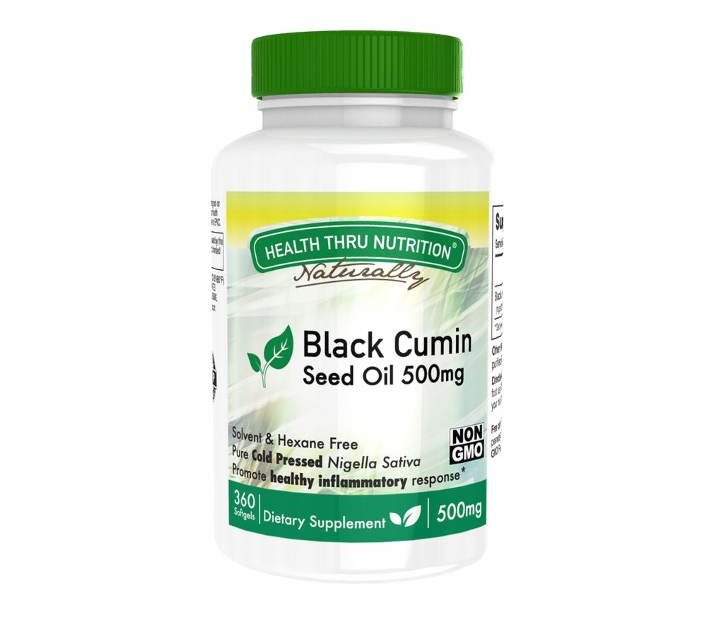 Image of Black Seed Oil (Cold Pressed) 500 mg (non-GMO) (360 Softgels) - Health Thru Nutrition 