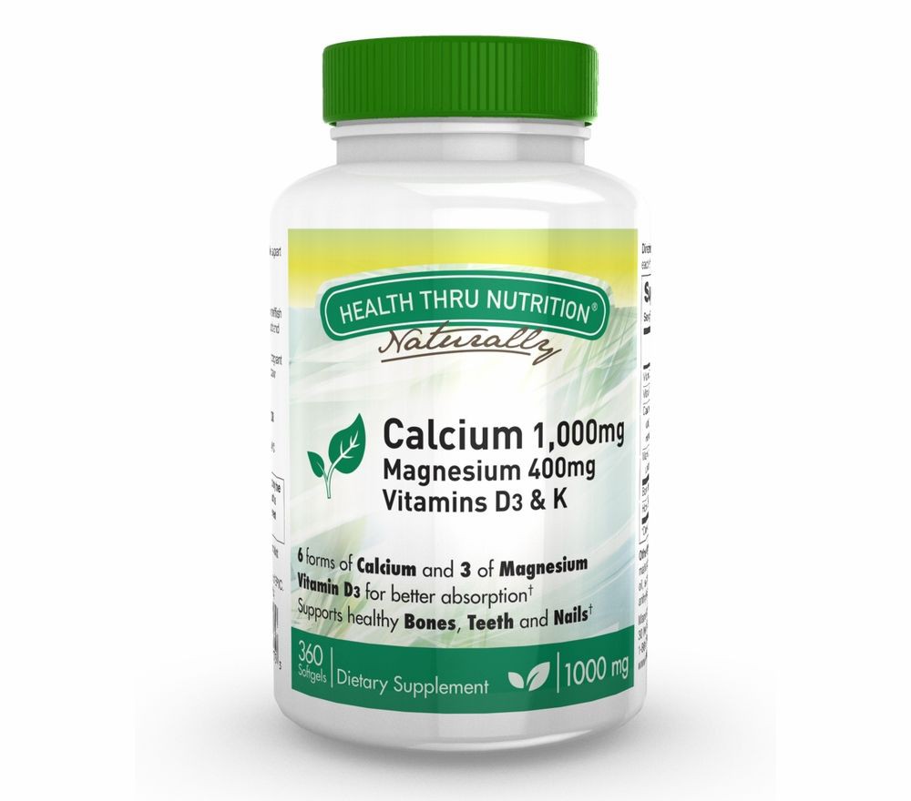 Image of Calcium 1000 mg and Magnesium 400 mg with 100iu D3 & K (360 Softgels) - Health Thru Nutrition 