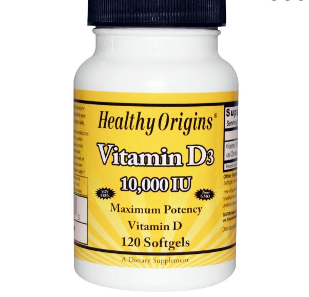 Image of Healthy Origins, vitamine D3, 10 000 UI, 120 gélules 