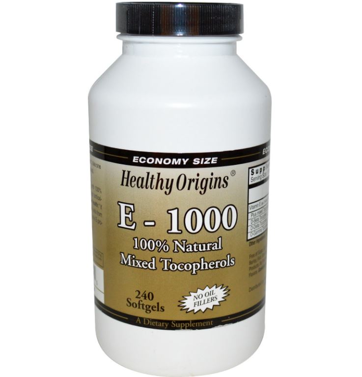 Image of Healthy Origins, E-1000, 100 % naturel mélangé Tocopherols, 240 gélules