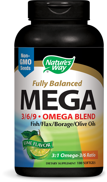 Image of Nature&apos;s Way, Mega 3/6/9 Omega Blend, Lime Flavor, 1350 mg, 180 Softgels