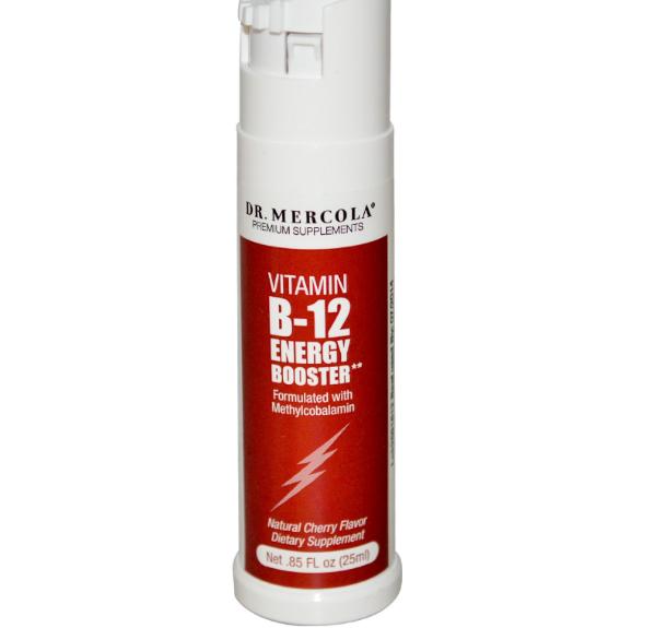 Image of Dr. Mercola, Booster d&apos;énergie de la vitamine B-12, saveur cerise naturelle, 85 fl oz (25 ml) 