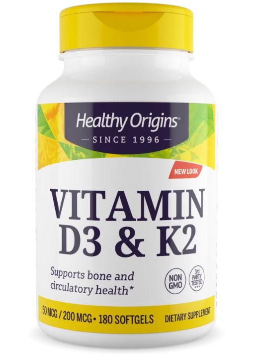 Image of Vitamin D3 & K2, 50mcg/200mcg, 180 Softgels, Healthy Origins 