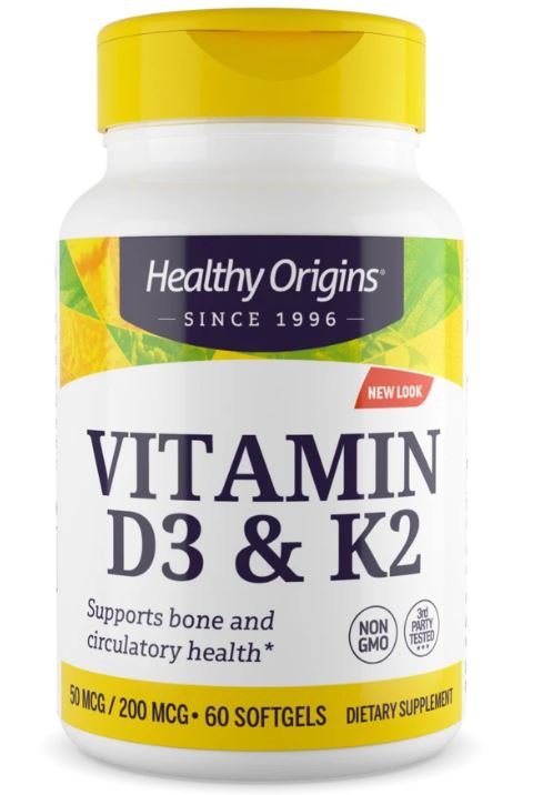 Image of Vitamin D3 & K2, 50mcg/200mcg, 60 Softgels, Healthy Origins 