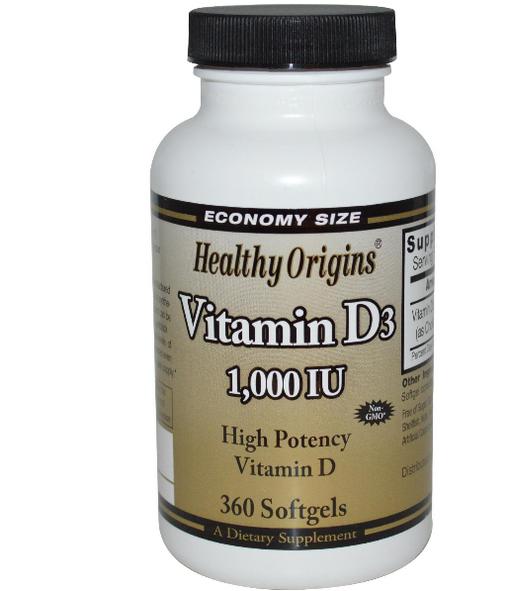 Image of Healthy Origins, 1000 UI de vitamine D3, 360 gélules